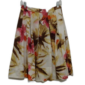 TALBOTS Multi Color Floral Pleated Cotton Blend Full A Line Skirt Size 2P